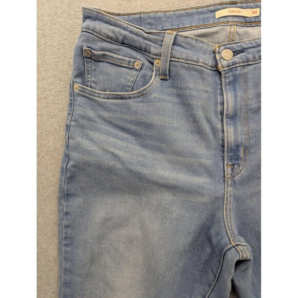 Levis 726 Flare Jeans Womens 34 34x32 Light Wash Distressed High Rise Stretch - Picture 2 of 16